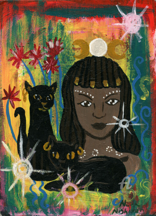 「Goddess Bastet」というタイトルの絵画 Niina Niskanenによって, オリジナルのアートワーク, アクリル