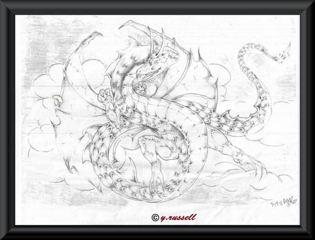 Dessin intitulée "Dragon fire" par Yancey Russell, Œuvre d'art originale