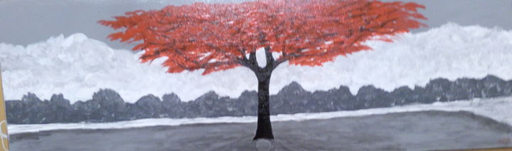 Peinture intitulée "L'arbre rouge" par Nicole Jolivet, Œuvre d'art originale, Acrylique Monté sur Châssis en bois