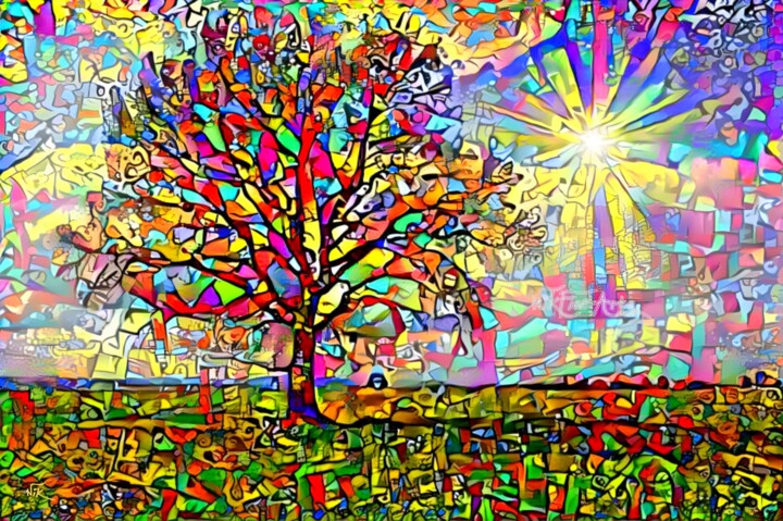 Картина под названием "MODERN COLORFUL TRE…" - Nik Tod, Подлинное произведение искусства, Акрил Установлен на Деревянная рам…