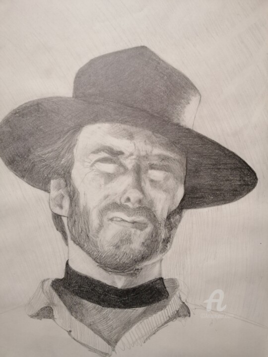Disegno intitolato "Clint Eastwood" da Nik, Opera d'arte originale, Grafite