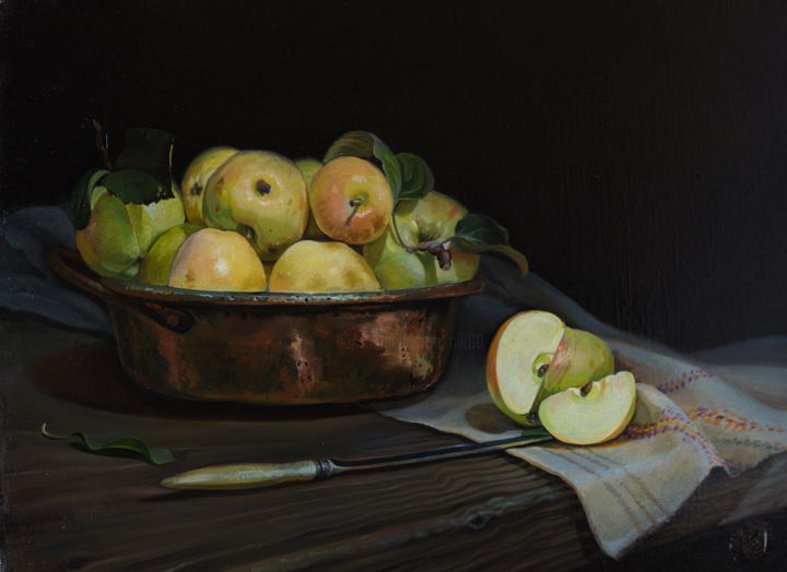Ζωγραφική με τίτλο "Apples" από Sergey Lesnikov, Αυθεντικά έργα τέχνης, Λάδι