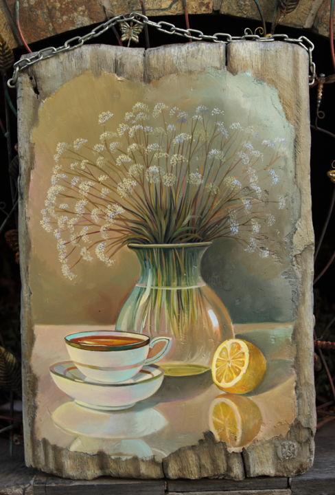 Painting titled "Light still life, o…" by Sergey Lesnikov, Original Artwork, Oil