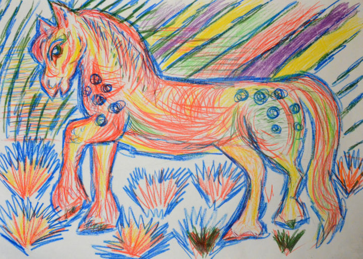 Drawing titled "Horse" by Nika Glushkova, Original Artwork, Pencil