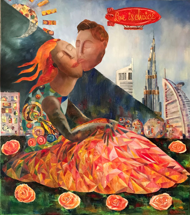 Картина под названием "Love from a distance" - Nika Glushkova, Подлинное произведение искусства, Масло Установлен на Деревян…