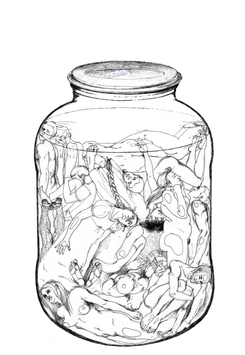 Dibujo titulada "closing down tempor…" por Veronika Bernard, Obra de arte original, Tinta