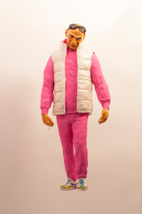 Skulptur mit dem Titel "man in pink suit" von Veronika Bernard, Original-Kunstwerk, Gips