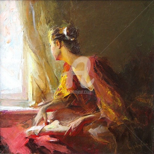 Painting titled "Sun In The Window" by Nika Gabunia (nikagabunia), Original Artwork, Oil