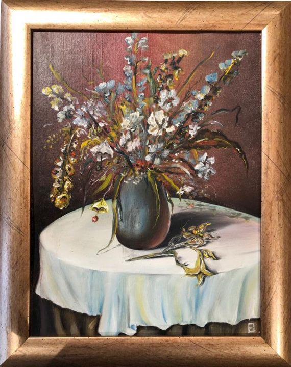 Malarstwo zatytułowany „Flowers in a Vase b…” autorstwa Nikas Safronov, Oryginalna praca, Olej