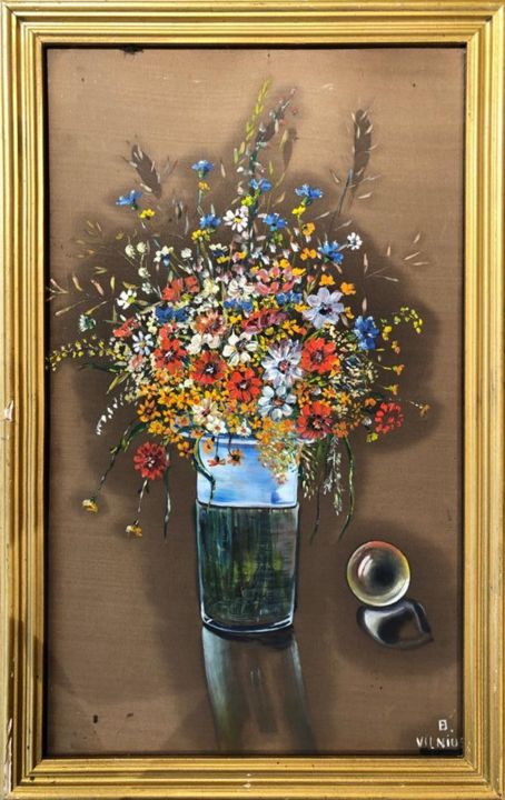 「Flowers with a Crys…」というタイトルの絵画 Nikas Safronovによって, オリジナルのアートワーク, オイル