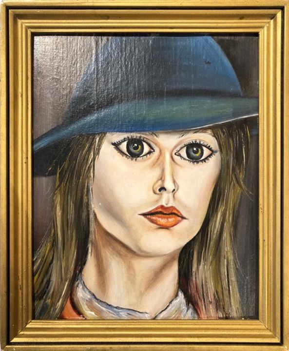 Painting titled "Girl Wearing a Hat…" by Nikas Safronov, Original Artwork, Oil