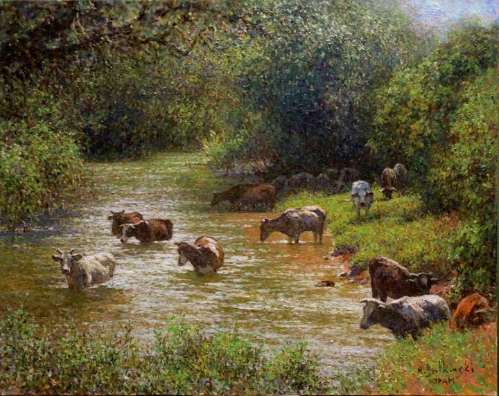 Painting titled "River Time" by Nikolo Balkanski, Original Artwork, Oil