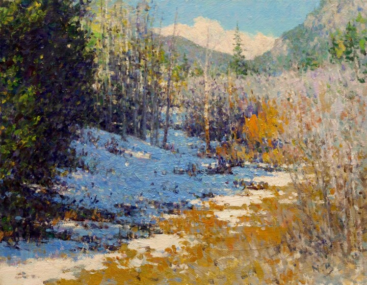 Painting titled "Squaw Pass" by Nikolo Balkanski, Original Artwork, Oil Mounted on Wood Stretcher frame