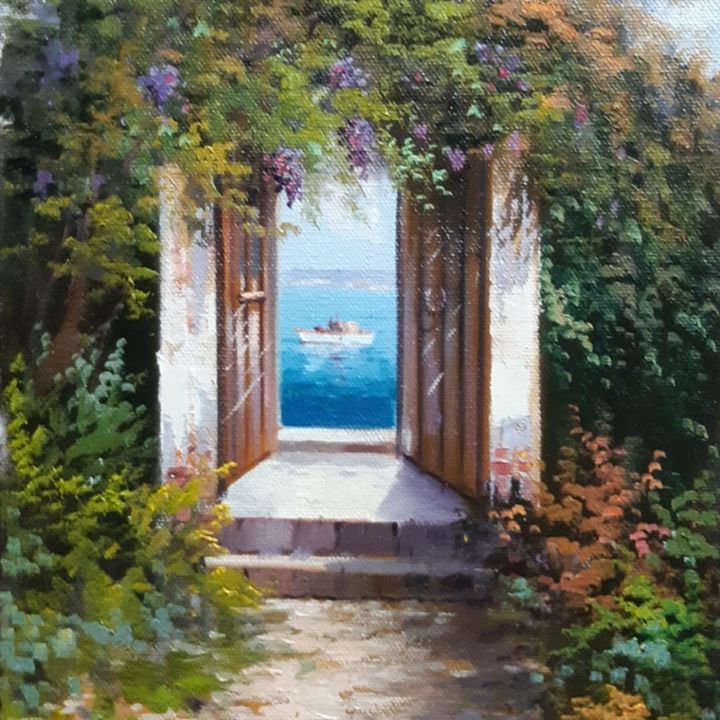 Peinture intitulée "Çiçekli kapı" par Nikea Art Gallery Sanat Galerisi, Œuvre d'art originale, Aérographe