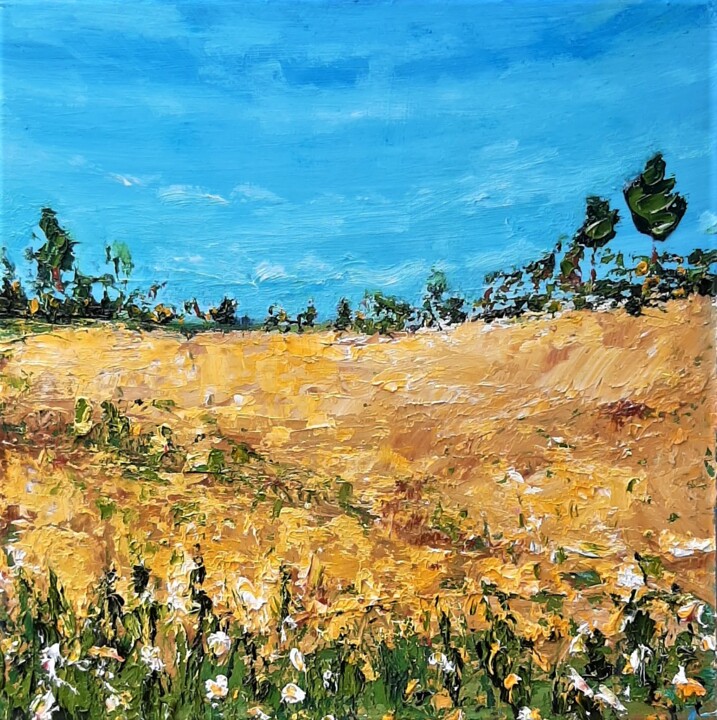 Painting titled "Yellow Fields of su…" by Niki Purcell, Original Artwork, Oil