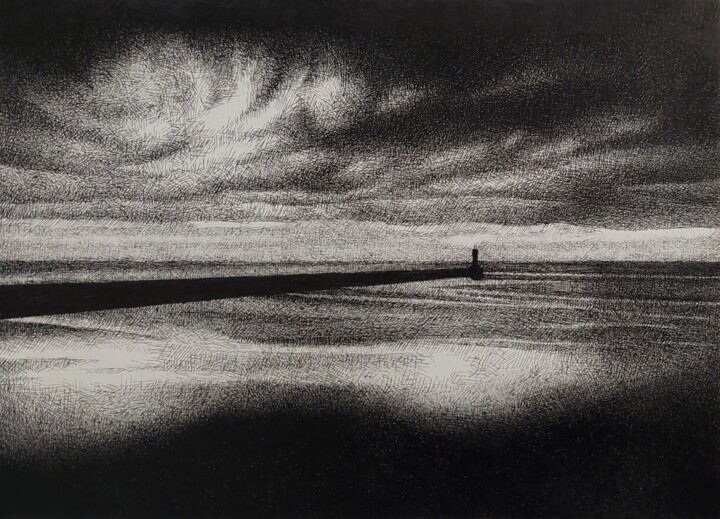 Dessin intitulée "The Lighthouse" par Niki Saunders, Œuvre d'art originale, Encre Monté sur Carton