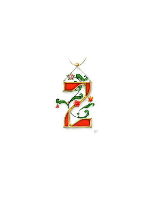 Design intitulée "Z letter gold ename…" par Ekaterina Nikidis, Œuvre d'art originale, Aquarelle