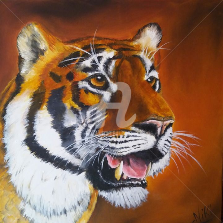 Peinture intitulée "tigre du bengale" par Niki, Œuvre d'art originale, Huile