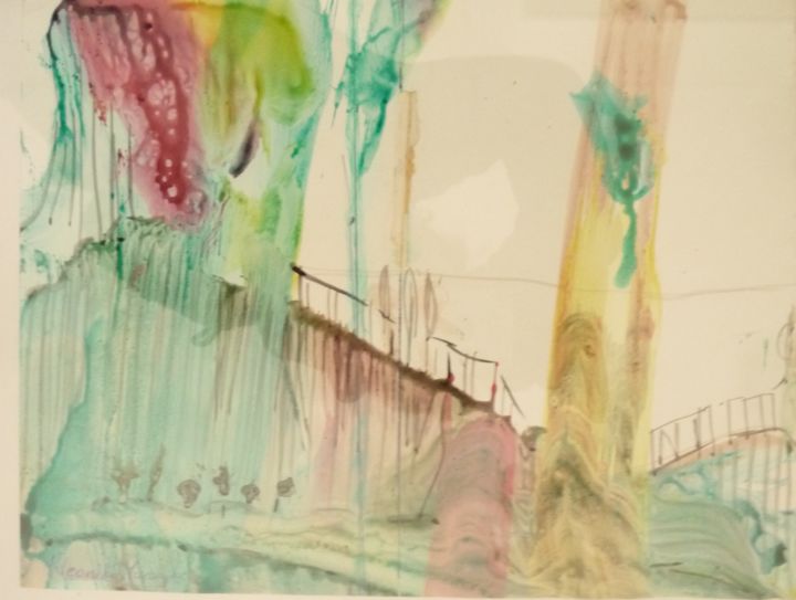 Ζωγραφική με τίτλο "Bridge" από Niki Maragou, Αυθεντικά έργα τέχνης, Μελάνι Τοποθετήθηκε στο Χαρτόνι