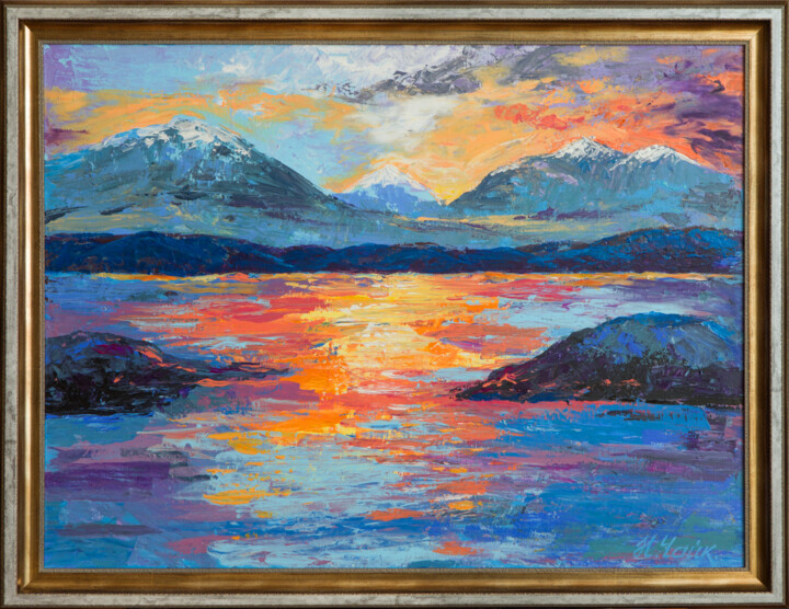 Картина под названием "Горный пейзаж" - Nikita Chaikovskiy, Подлинное произведение искусства, Акрил Установлен на Деревянная…