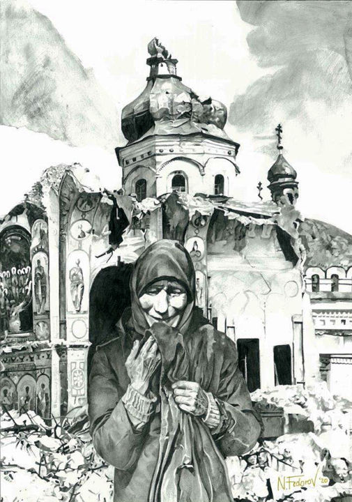 Drawing titled "Grief" by Nikita Fedorov, Original Artwork, Pencil