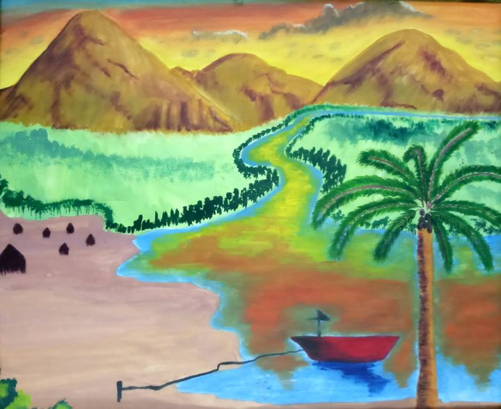 Painting titled "Landscape sunrise n…" by Nikita Nandakumar, Original Artwork, Pastel