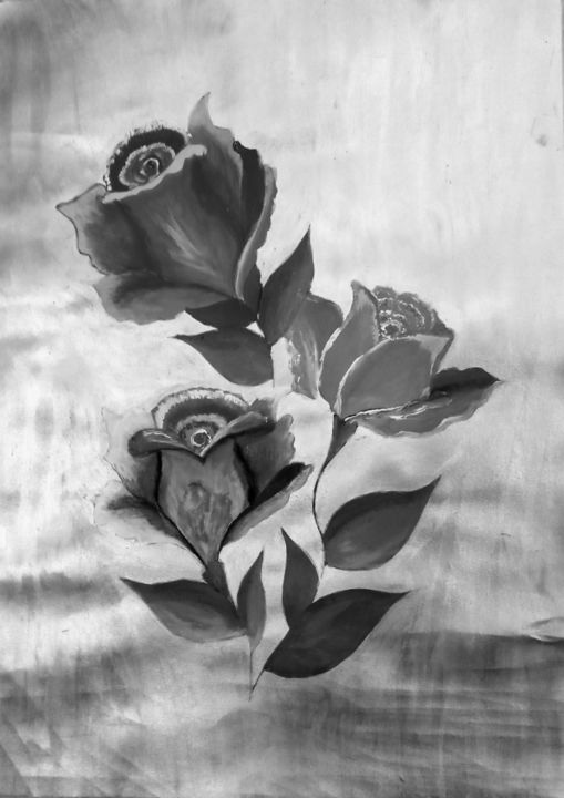 Painting titled "Black and white ros…" by Nikita Nandakumar, Original Artwork, Acrylic