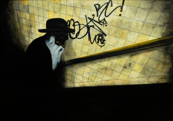 Painting titled "Underground" by Nikita Nef, Original Artwork, Oil Mounted on Other rigid panel