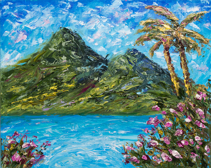 Painting titled "Hawaii Palm Beach" by Nikita Van Chagov, Original Artwork, Oil