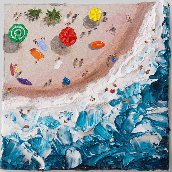 Pintura intitulada "Aerial Beach People…" por Nikita Van Chagov, Obras de arte originais, Acrílico