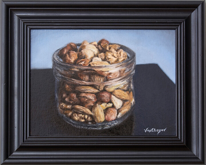 Pittura intitolato "Nuts Jar Mini Framed" da Nikita Van Chagov, Opera d'arte originale, Olio