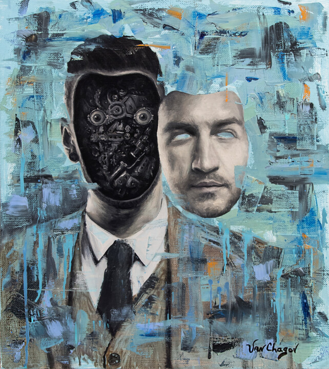 Painting titled "Mentalist Self Port…" by Nikita Van Chagov, Original Artwork, Oil