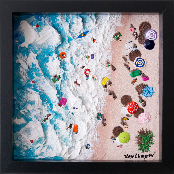 Pittura intitolato "Aerial Beach People…" da Nikita Van Chagov, Opera d'arte originale, Acrilico