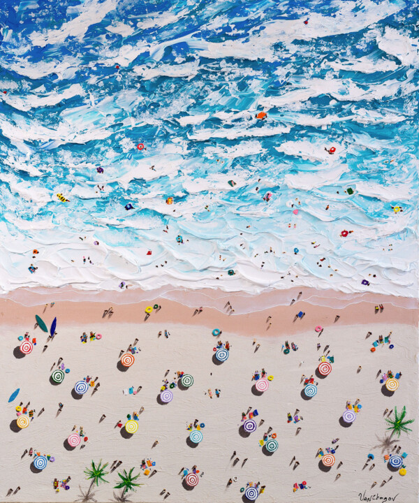 Painting titled "120cm Aerial Beach…" by Nikita Van Chagov, Original Artwork, Acrylic