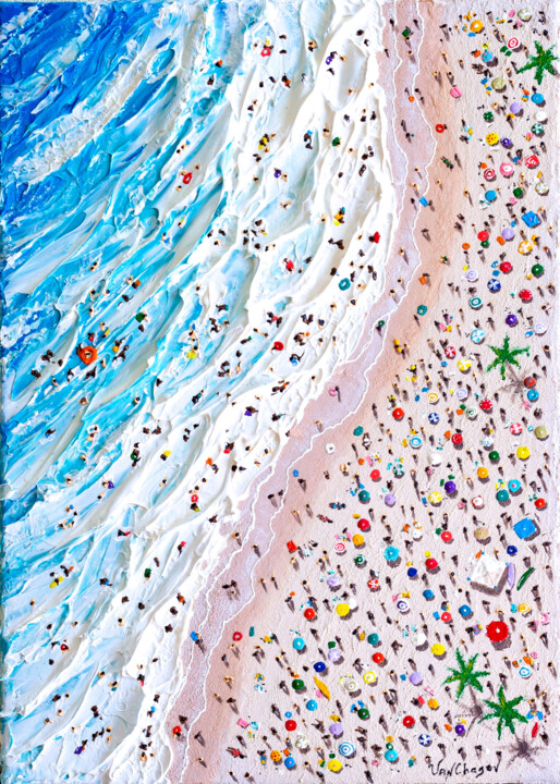 Painting titled "Post pandemic beach…" by Nikita Van Chagov, Original Artwork, Acrylic