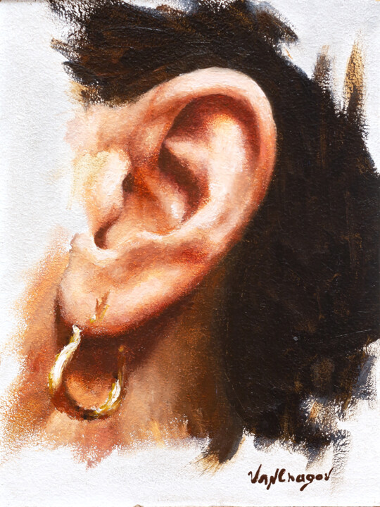 Painting titled "Golden Earring" by Nikita Van Chagov, Original Artwork, Oil