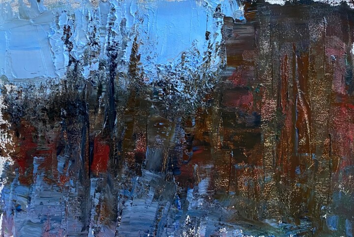 Pittura intitolato "The winter twilight" da Nikita Voloshin, Opera d'arte originale, Olio Montato su Pannello di legno
