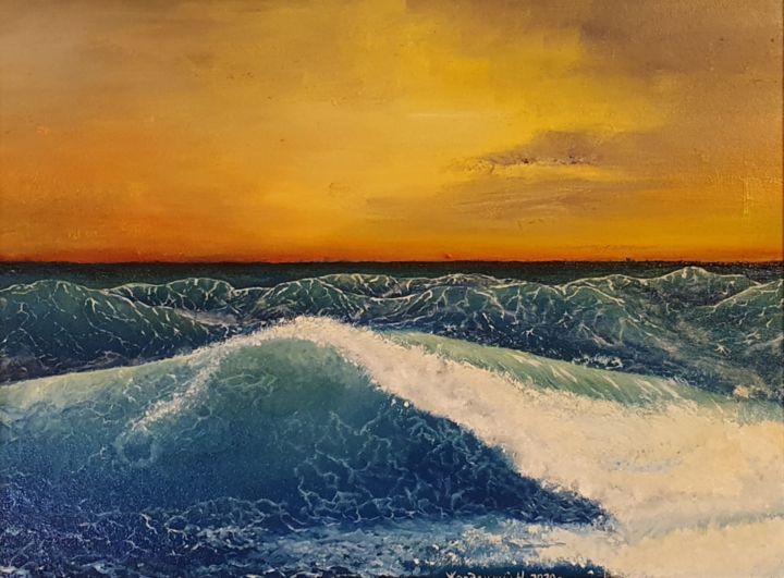 Painting titled "The ocean falls asl…" by Nikita Zherdetsky, Original Artwork, Oil