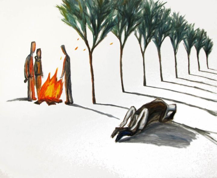 Картина под названием "Bonfire" - Никита Гарец, Подлинное произведение искусства, Масло