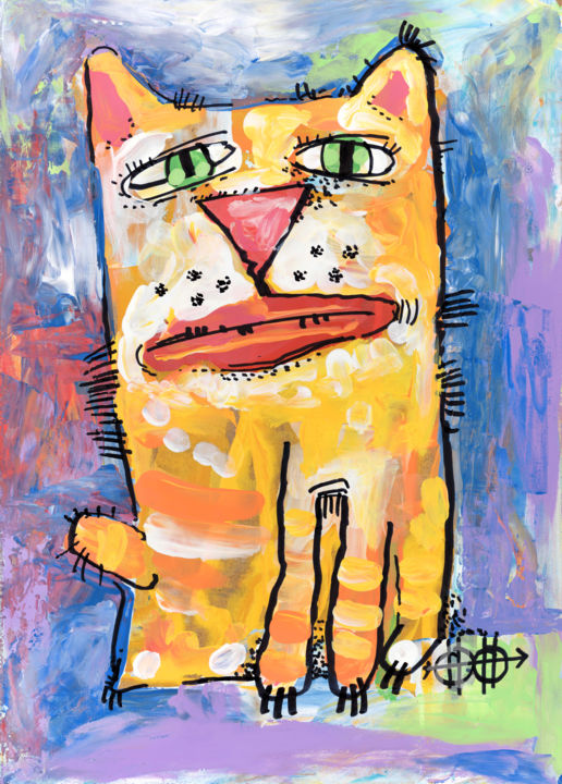 Painting titled "Cat stories #59" by Nikita Ostapenco, Original Artwork, Acrylic