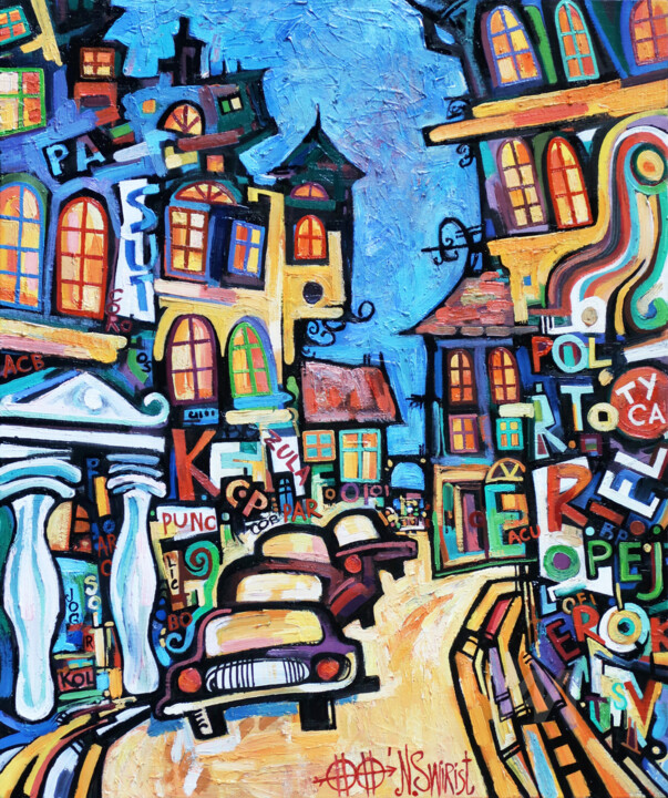 Painting titled "Night Paris walks #6" by Nikita Ostapenco, Original Artwork, Oil