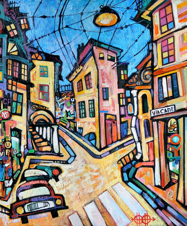 Painting titled "Night Bologna walks…" by Nikita Ostapenco, Original Artwork, Oil