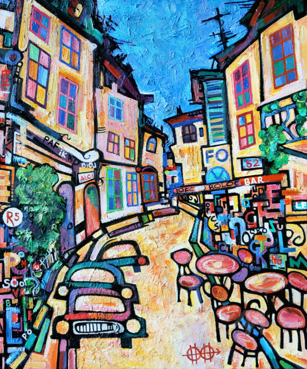 Painting titled "Night Bologna walks…" by Nikita Ostapenco, Original Artwork, Oil