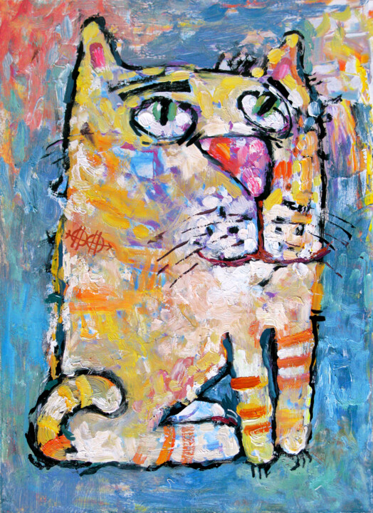 Painting titled "Cat stories #42" by Nikita Ostapenco, Original Artwork, Oil