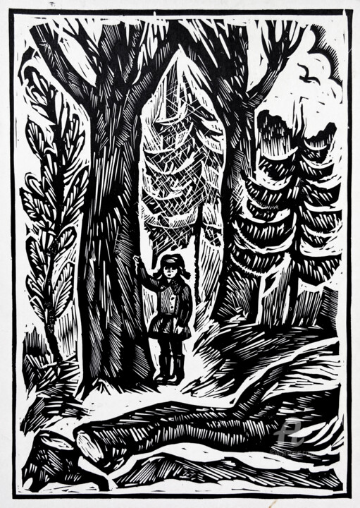 Printmaking titled "Linocut for Nikolay…" by Nikita Ostapenco, Original Artwork, Linocuts