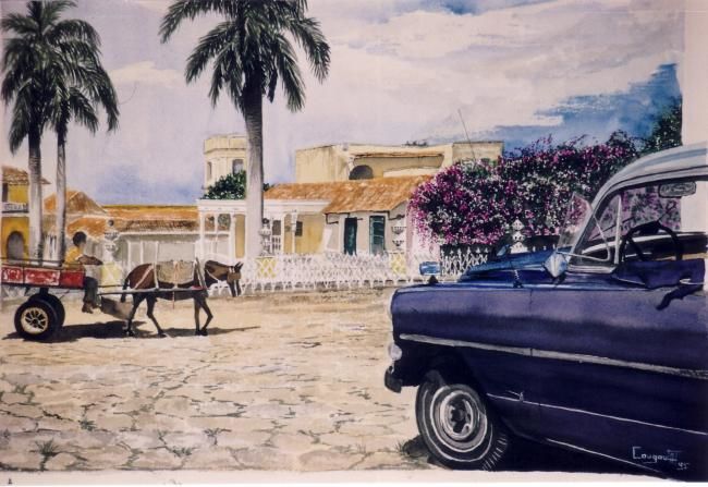 Painting titled "CUBA TRINIDAD" by Claude Cougoulat, Original Artwork, Watercolor