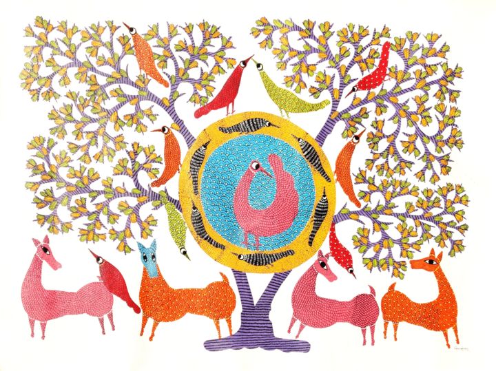 Painting titled "Gond Painting42" by Nikki Singh, Original Artwork, Acrylic