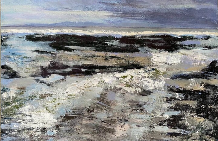 Painting titled "Chalky December Tide" by Nikki Wheeler, Original Artwork, Acrylic Mounted on Wood Stretcher frame
