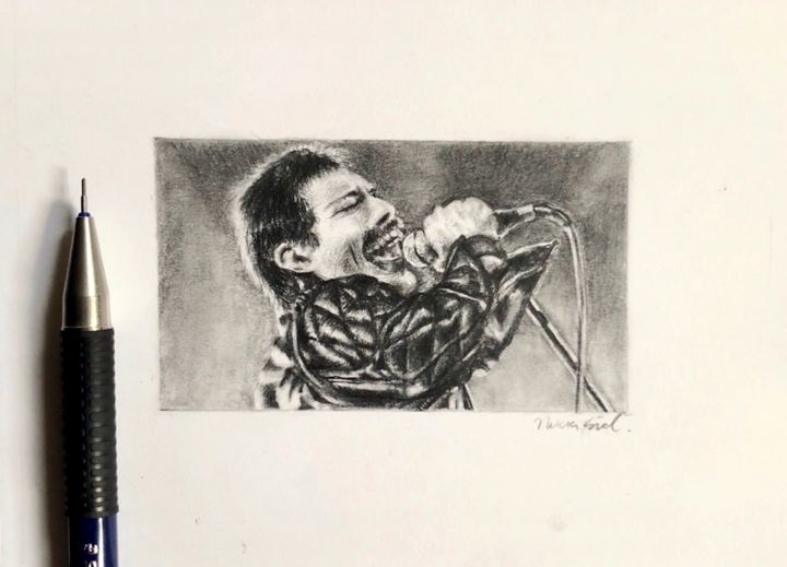 Zeichnungen mit dem Titel "Freddie Mercury Que…" von Nikki Snel, Original-Kunstwerk, Graphit