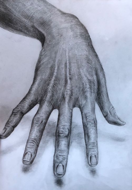 Zeichnungen mit dem Titel "Photorealistic Hand" von Nikki Snel, Original-Kunstwerk, Graphit
